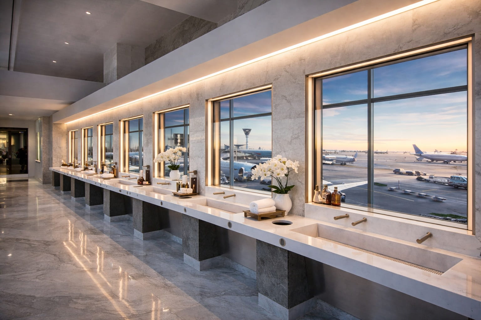 Airport restroom touchless sensor technology